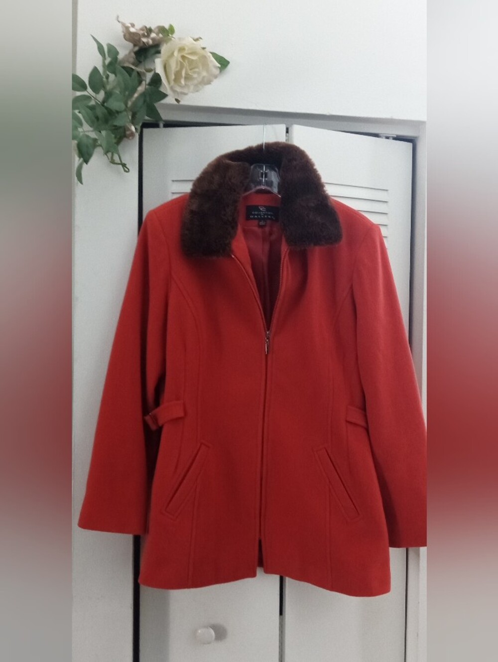 Collection B Pea Coat with Brown Faux Fur Collar Size Large